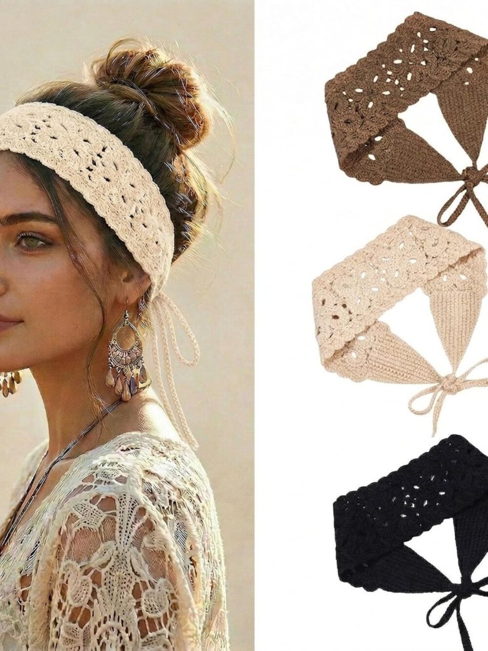 3Pcs Boho Headbands for Women Hair Accessories ,Knit Bandana Head Scarf
